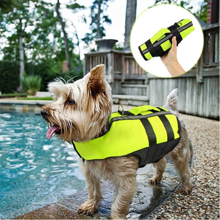 Жилет для плавання собак, жилет для собак, надувний жилет для собак з ручкою та світловідбиваючими смугами (S, зелений)