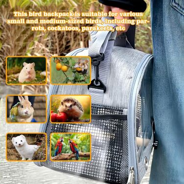 Рюкзак для птахів, переноска для птахів, транспортний контейнер для птахів. Переносний клітка для птахів, сумка-переноска з дерев'яною жердкою, нержавіюча таця для папуг, щуряків, хвилястих понічок.