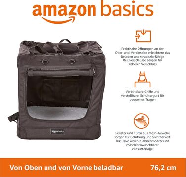 Транспортна переноска для собак Amazon Basics, складна, м'яка, чорна, 76 x 53 x 53 см