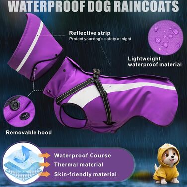 Водонепроникний дощовик для собак Oslueidy – дощовик для собак з капюшоном, S-XXL (Lila)