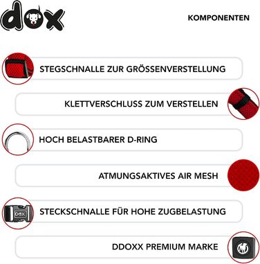 Регульована шлейка для собак і котів DDOXX Air Mesh, м'яка, червона, розмір M – прогулянкова амуніція для малих, середніх і великих порід