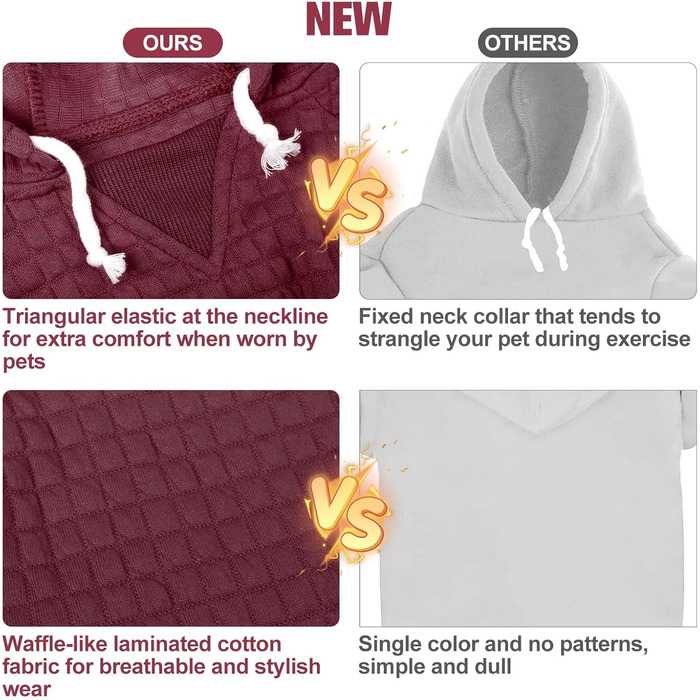 Світшот для собак BEAUTYZOO з вафельним малюнком - теплий одяг для осені та зими для собак різних розмірів (S, M, L) - светр з капюшоном та кишенею для Бульдога, Пітбуля та інших порід, розмір M (обхват грудей: 55.5 см), бордовий