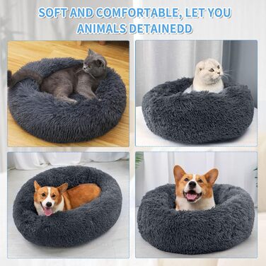 М'яке кругле ліжко для собак та котів 60 см – зручне лежанка-пончик для маленьких собак та котів, миється, не ковзає, плюшеве ліжко для тварин, сірий (L 50 x W 50 x H 20 cm, темно-сірий)