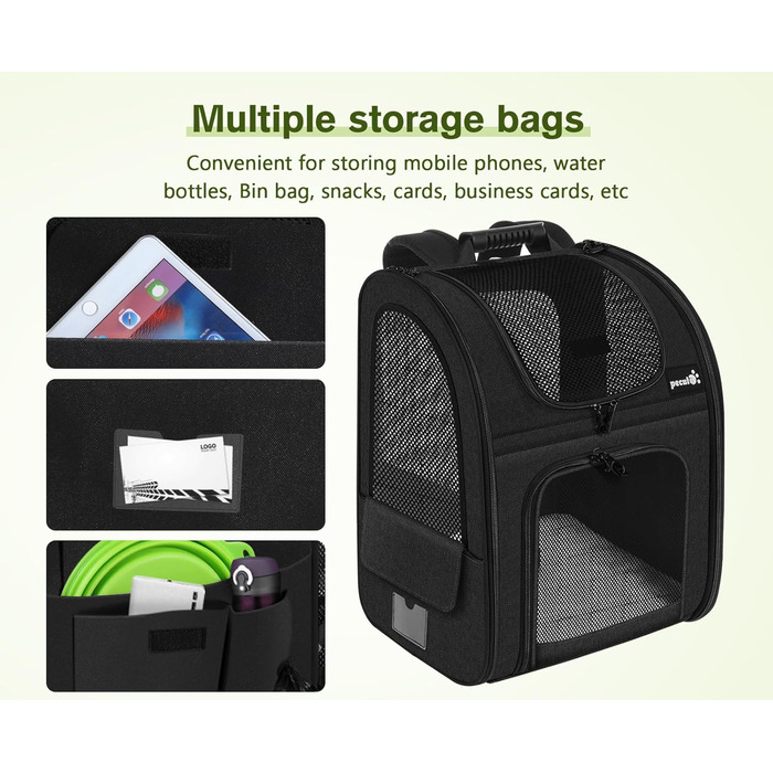 Pecute Сумка-переноска для собак та котів з сіткою, розширювана, чорна (до 6 кг)