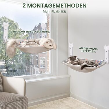 Кішка ліжко на вікно HiPetpy, світлодіодна двостороння матрац, складана та бездротова, міцні присоски до 20 кг, зручний поглиблений дизайн, 360° огляд, підвісна ліжко для котів, віконце-ліжко (Сірий, 1 шт.)