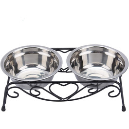 Набір мисок для собак та котів з нержавіючої сталі, подвійний набір з підставкою, миски для води та корму