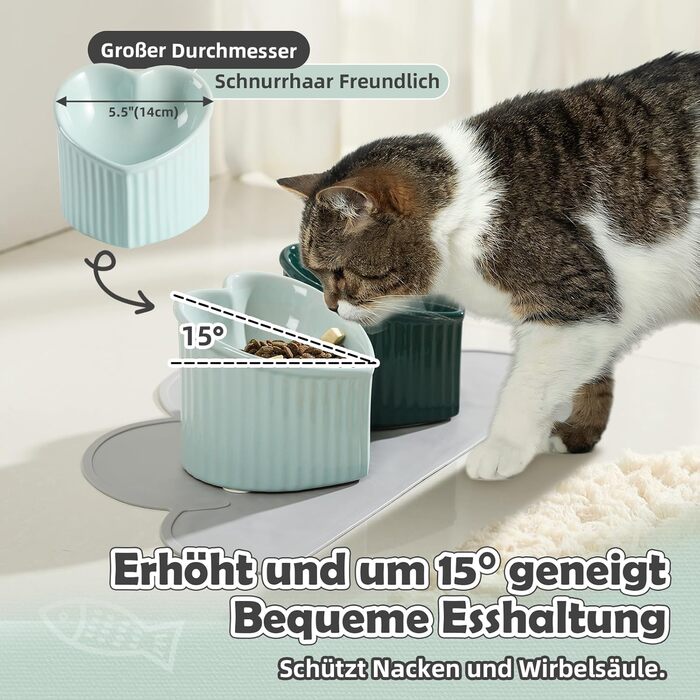 Набір мисок для котів Katzennapf Set: підняті миски, кераміка, проти ковзання, набір з 2 шт., зелений & темно-зелений