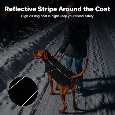 Водонепроникний зимовий теплий одяг для собак - тепла куртка з флісовою підкладкою та високим коміром, чорна, для середніх та великих порід