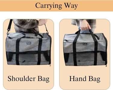 Транспортна сумка для котів та собак, дихаюча та складана, з регульованим плечовим ременем, знімний плюшевий матрац (Сірий, L)