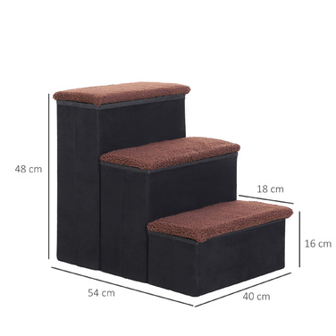 PawHut Pet Stairs Складні сходи для кішок Сходи для собак з 3 сходинками для зберігання для кішок і собак МДФ чорний 40x54x48см