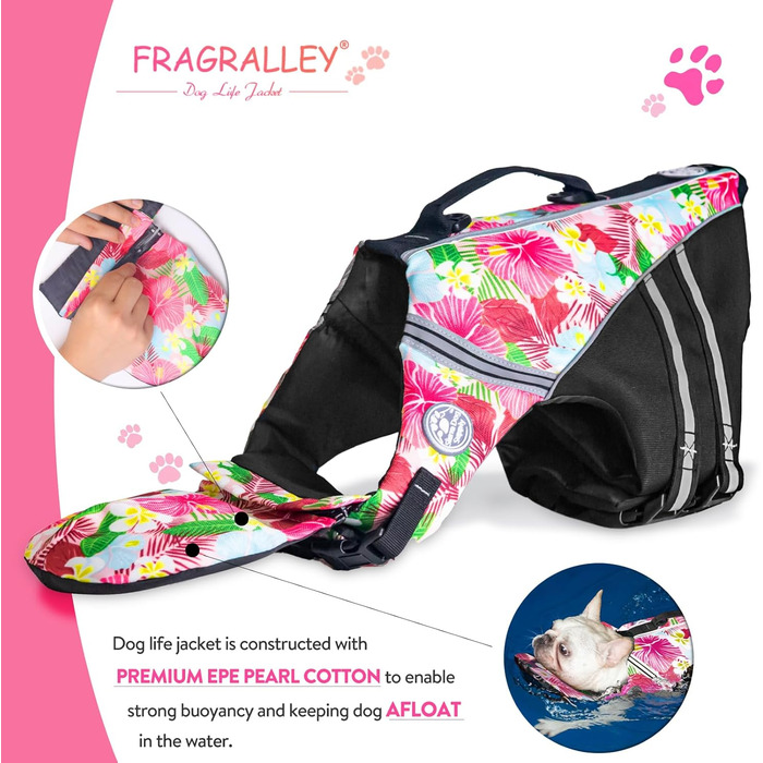 Жилет для плавання собак, Французький бульдог, жилет для собак, плавання, катання на човні, жилет для собак з поплавком на підборідді та рятувальним гачком, високоякісний жилет (обхват грудей: 43,2 см - 76,2 см, вага)