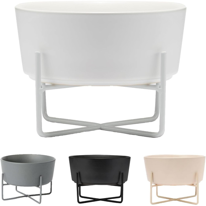 Підставка для годівлі собак Waggo з мискою - керамічна миска, підставка з металу, піднята годівниця для тварин (маленька, матово-біла)