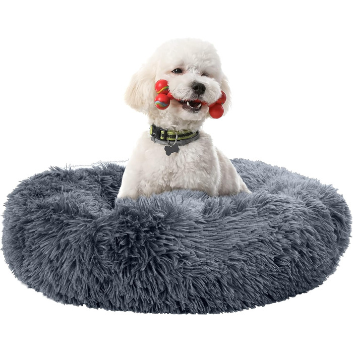 Кругле плюшеве ліжко-пончик Fur & Bone для котів та собак, самонагрівальне, 70 см, темно-сірий