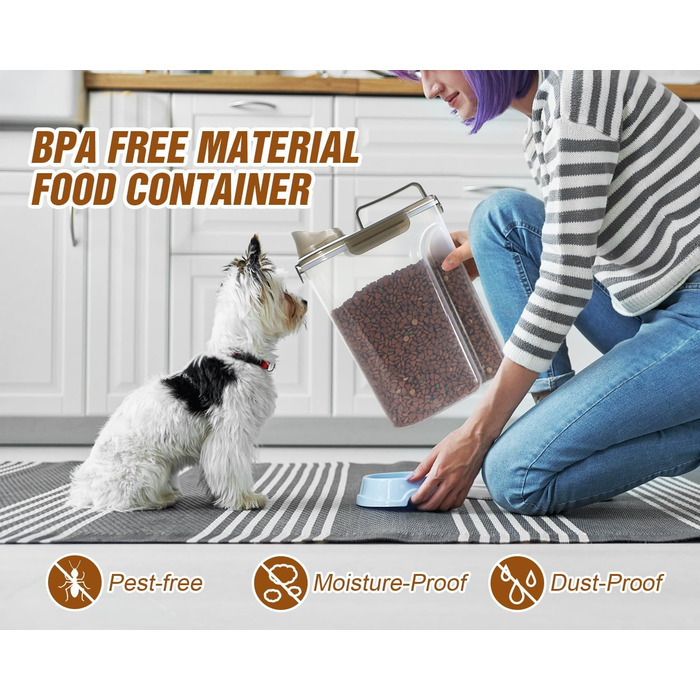 Контейнер для корму TBMax 5 л, герметичний, з мірною чашею, BPA Free, для корму собак і котів, пластиковий, для подорожей та зберігання