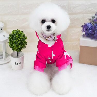 Зуєна - зимовий теплий куртка для собак маленьких порід з капюшоном, флісовою підкладкою та зірковим ремінцем. Водонепроникний костюм для собак, теплий одяг для собак, капюшон, пуловер, комбінезон для котів, цуценят, чихуахуа. Розмір L (XL, спина: 35 см; 