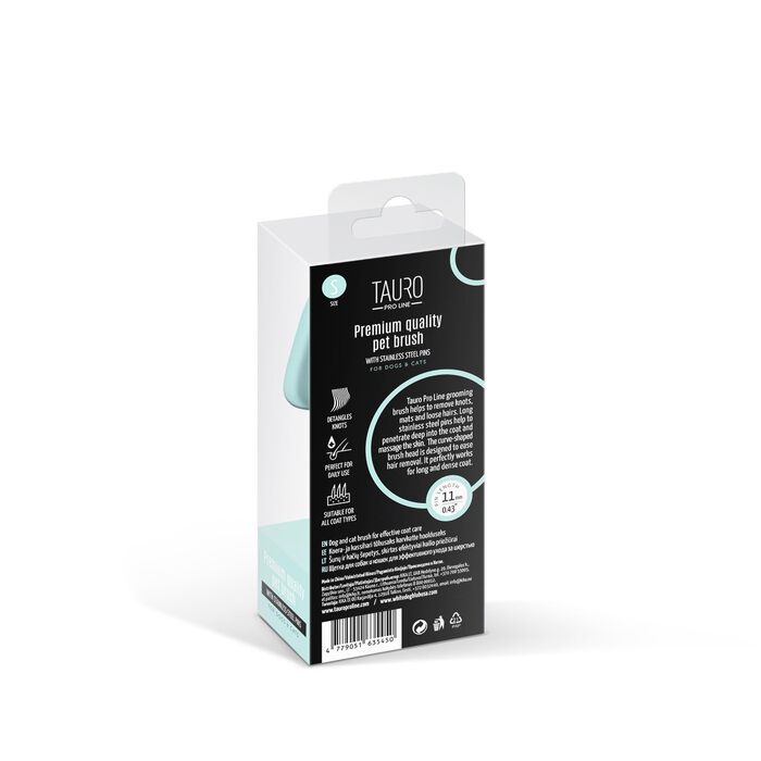 TAURO PROLINE – Прямокутна щітка для собак і котів, м'яка, з гнучкою подушкою, ергономічна, розмір S, 7×16 см, м'ятна