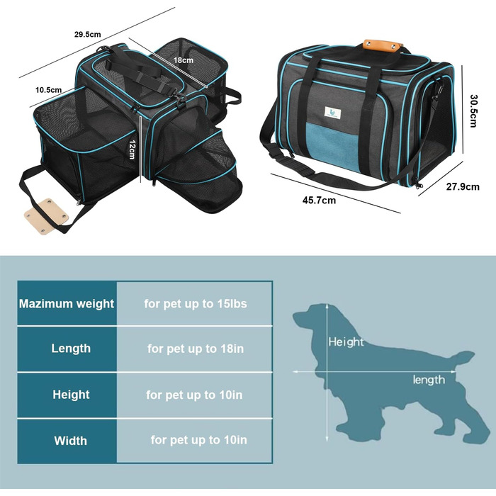 Транспортна переноска для котів та собак, складана, з мішковою сіткою зверху та з боків, з плечовим ременем та знімним килимком