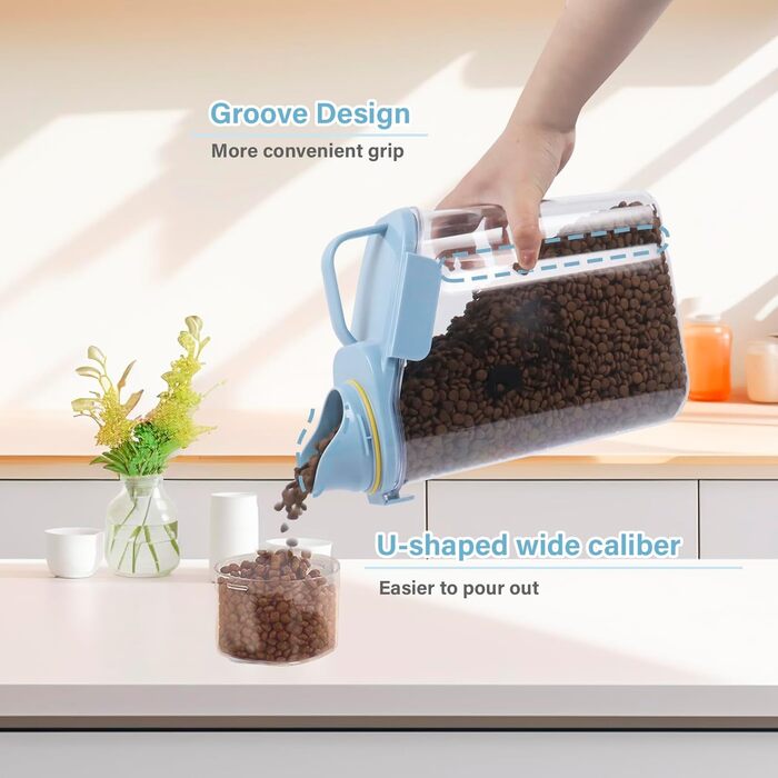 Контейнер для котячого корму 2.8L: герметичний, з мірним стаканчиком та ручкою. Підходить для собак та котів, BPA-free, прозорий.