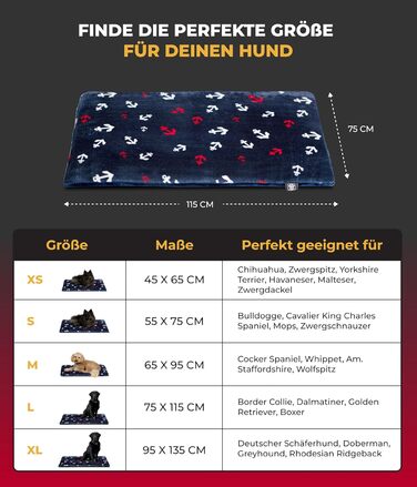 Лежак для собак HS-Hundebett, двосторонній, 75x115 см, зручний, 3 см наповнення, для дивану, авто і клітки, синій, вироблено в Німеччині