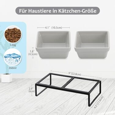 Підвищена годівниця для котів та собак сірого кольору, з підставкою, з подвійної кераміки, 2 x 280 мл