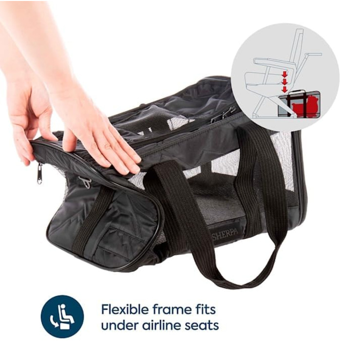 Транспортна сумка Sherpa Deluxe для собак та котів, розмір L (43 x 28 x 27 см), чорна, схвалена авіакомпаніями