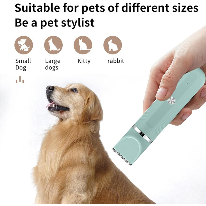 Електрична машинка для грумінгу собак та котів 4-в-1, набір для догляду за шерстю, зелена