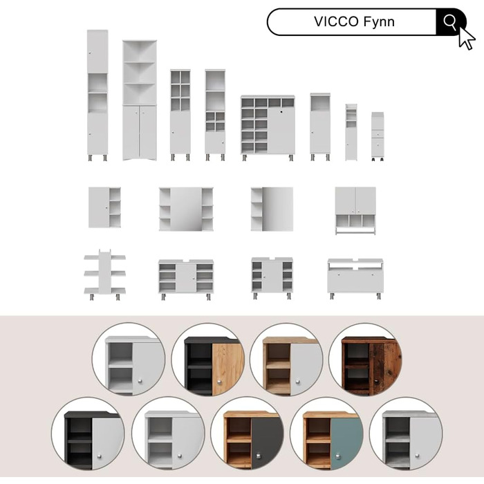 Пенал для ванної Vicco Fynn, антрацит/дуб золото, 30x95 см