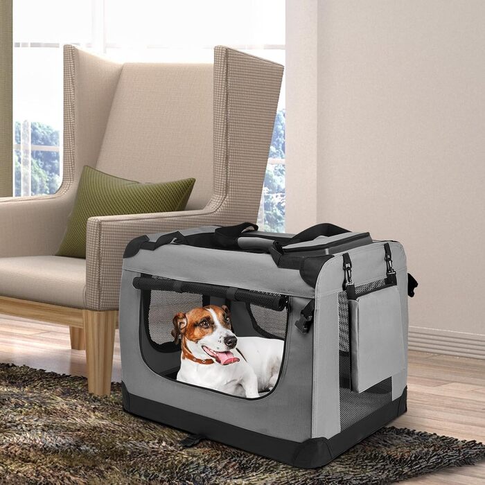 Транспортна переноска для собак PISPET - складана, сірого кольору (80x55x55 см)