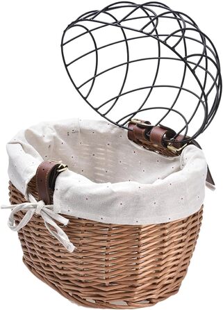 Плетенний велосипедний кошик для котів з дрітчастою кришкою | Велосипедний кошик для тварин з лози | Знімний переносник для собак, цуценят та котів