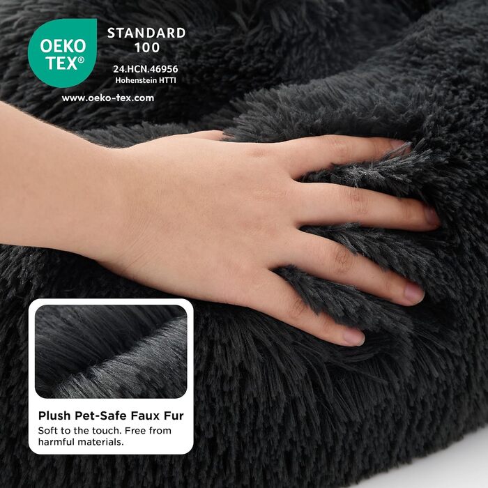 Кругле ліжко для котів та собак BEDSURE - м'яке, плюшеве, Ø 70 см, сіро-темне, 70x70x15 см