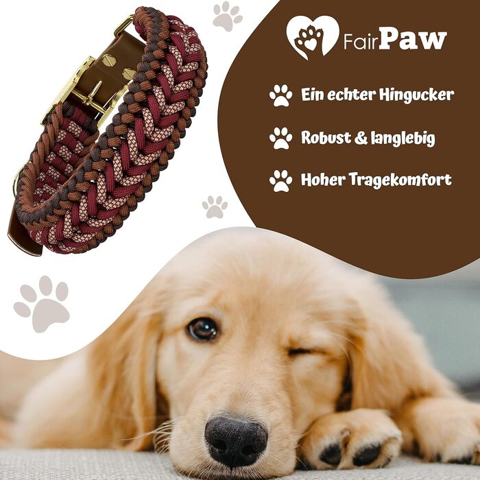 Широкий нашийник FairPaw для великих собак із паракорду, регульований, ручна робота, червоний, розмір S