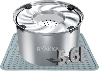 RYAKKA Миска для собак 5.6L без розливання, з нержавіючої сталі, для великих собак. Антиковзка, витривала, повільне годування. Включає килимок.