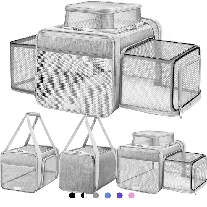 Розширювана сумка-переноска для собак та котів TSA Airline Approved (сіра, L 46x28x28 см) з самоблокуючими застібками для цуценят, кошенят та гризунів