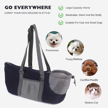 PETCUTE Сумка-переноска для собак та котів, дихаюча, знімний дно, регульована ручка, безпечний поводок, темно-синій