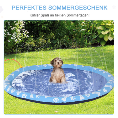PawHut Splash Sprinkler Pad 150 см Килимок для собак, протиковзкий бризковий водяний спринклер для вулиці ПВХ синій
