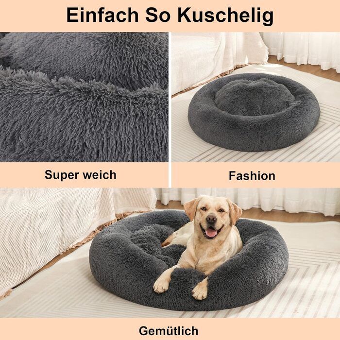 Кругле ліжко для собак маленьких порід - м'яке та миється - ідеальне для комфорту вашого улюбленця. Підходить для Чихуахуа та Йоркширських тер'єрів до 4 кг. Діаметр 50 см, розмір 50x50x18 см, темно-сірий колір.