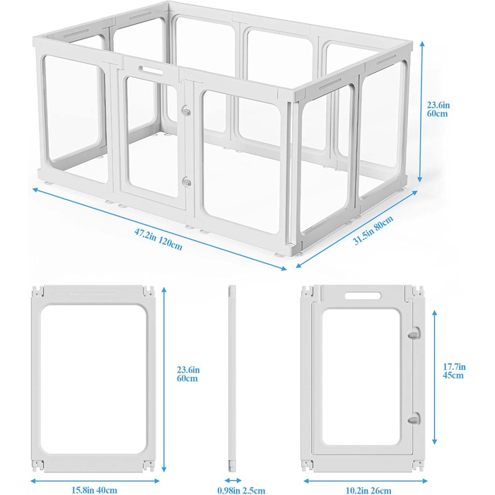Кія для цуценят SISKEYCOOC 60 см з акрилового пластику, прозорий, з дверцятами, для собак середніх та маленьких порід, легкий у догляді, для дому, 10 шт. Білий, 9+1, висота 60 см