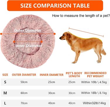 OKPOW Крізьке ліжко для собак: м'яке, кругле ліжко для цуценят, анти-страх, комфортне ліжко для котів, плюшеве ліжко для домашніх тварин, пральне, Ø60см, рожеве (M)