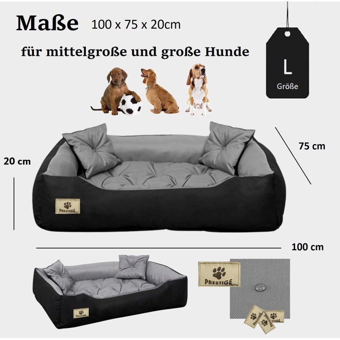 Крісло-ліжко для собак великих порід King Dog, 100 x 75 см, сіре, водонепроникне, ортопедичне, з силіконовою начинкою