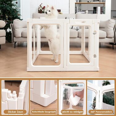 Акриловий вольєр для цуценят, 60 см, прозорий захист для собак, портативний міцний вольєр для собак маленьких та середніх порід, для використання в приміщенні та на вулиці, панелі білого кольору (8 шт.)