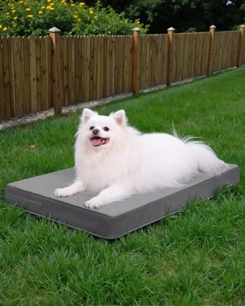 Ортопедичне ліжко для собак 58x43 см, знімний чохол з екошкіри, подушка для собак, матрац для собак, комфортне та прохолодне для внутрішнього та зовнішнього використання, сірого кольору (L58xB43xH7 см)