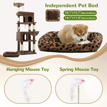 Комплекс для котів Globlazer Kratzbaum Maine Coon 183 см з 2 печерами, великою лежаком, стійкий кактус для великих котів (Леопард)