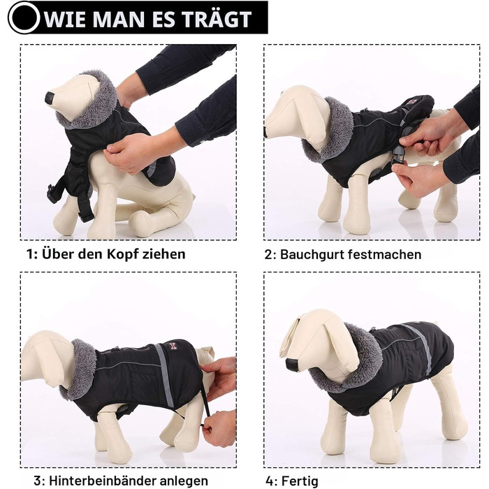 Зимовий одяг для собак QBLEEV: тепла, водонепроникна куртка з флісовою підкладкою, Rollkragen, для холодної погоди, розмір XL (Обхват грудей 50-79 см)