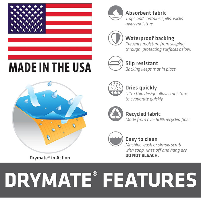 Підкладка під миску для собак та котів Drymate, поглинаюча тканина, водонепроникна основа, неслизька, придатна для прання в пральній машині, міцна, 30,5 x 50,8 см, колір 'Індійське літо Туркіс'