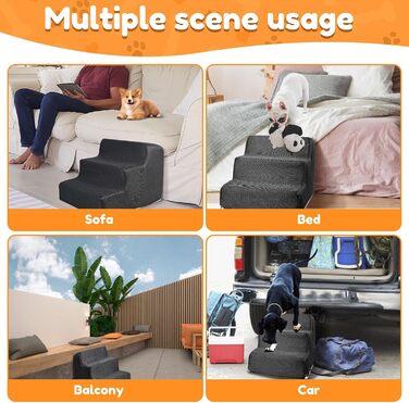 Сходинки для тварин BAODBF: 3 сходинки, 30 см, для собак та котів, миються, неслизькі, сірого кольору