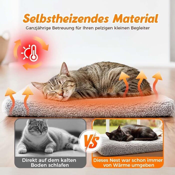 Самогріюча котяча ковдра, килимок для котів та собак, тепла ковдра без електроенергії, килимок для котячого ліжка, пральна тепла підстилка товста та м'яка (L:70 * 50CM)
