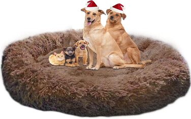Ортопедичне собаче ліжко XXL для великих та середніх собак. Антистрес, донат, овальне, м'яке, коричневе.