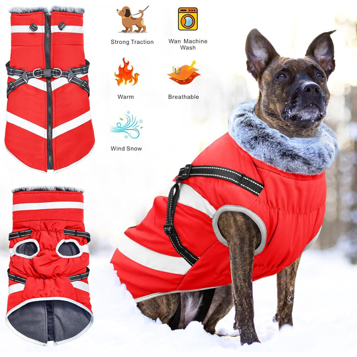 Водонепроникні куртки для собак, зимові теплі куртки для собак, одяг для домашніх тварин з відбиваючими елементами, куртки для собак у холодну погоду, затишні костюми від снігу, куртки та жилети для маленьких, середніх та великих собак (Червоний, 6XL)