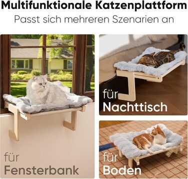 Котяча гамак FUKUMARU для вікна та підлоги, міцна конструкція, легко збирається (Сірий з м'яким подушкою)