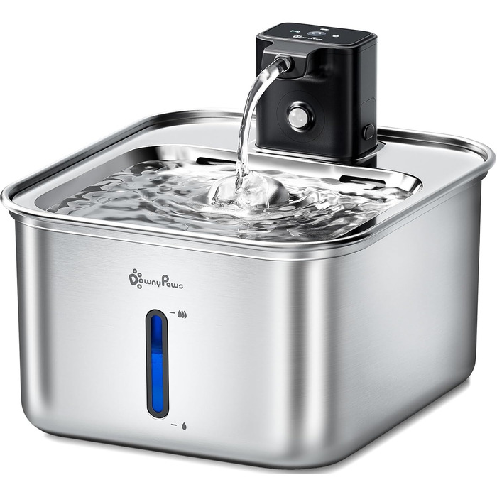 Ка fountain для котів DownyPaws: нержавіюча сталь, бездротовий, з датчиком руху, 3л, тихий, легкий у чищенні